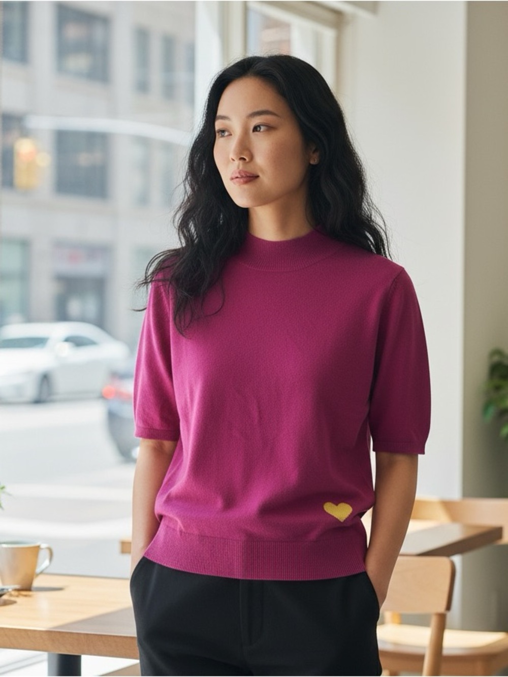 Balla Valentina Fuchsia Heart 100% Cashmere Sweater 44